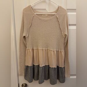 AMOJI Beige Knit Layered Ruffle Hem Top